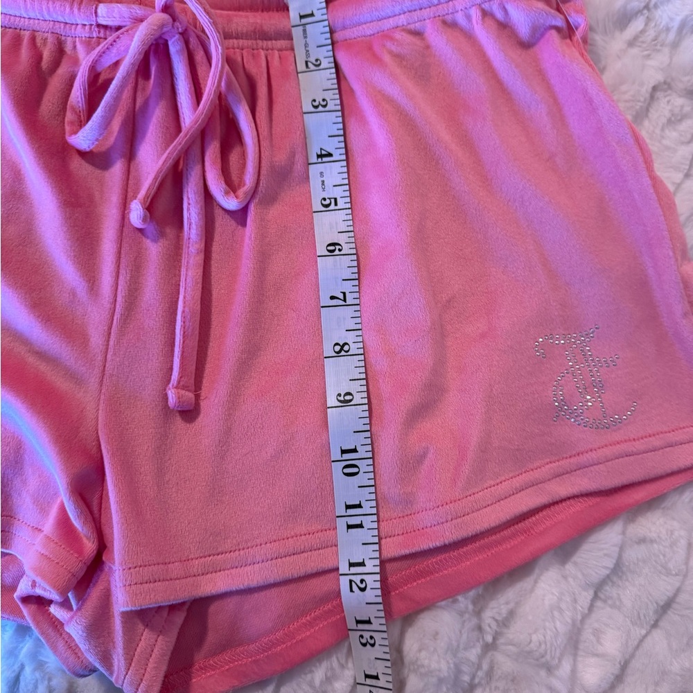 NWT 2 Piece Juicy Couture Pink Velour Rhinestone Bling Shorts Pajama Set - Picture 13 of 16